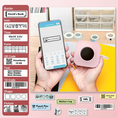 Phomemo Q30S Bluetooth Label Maker Machine with tape,Mini Thermal Wireless Label Printer Handheld for iOS & Android, Portable Sticker labeling Machine for Home,OfficeSchool-With 1 Roll Label (Pink)