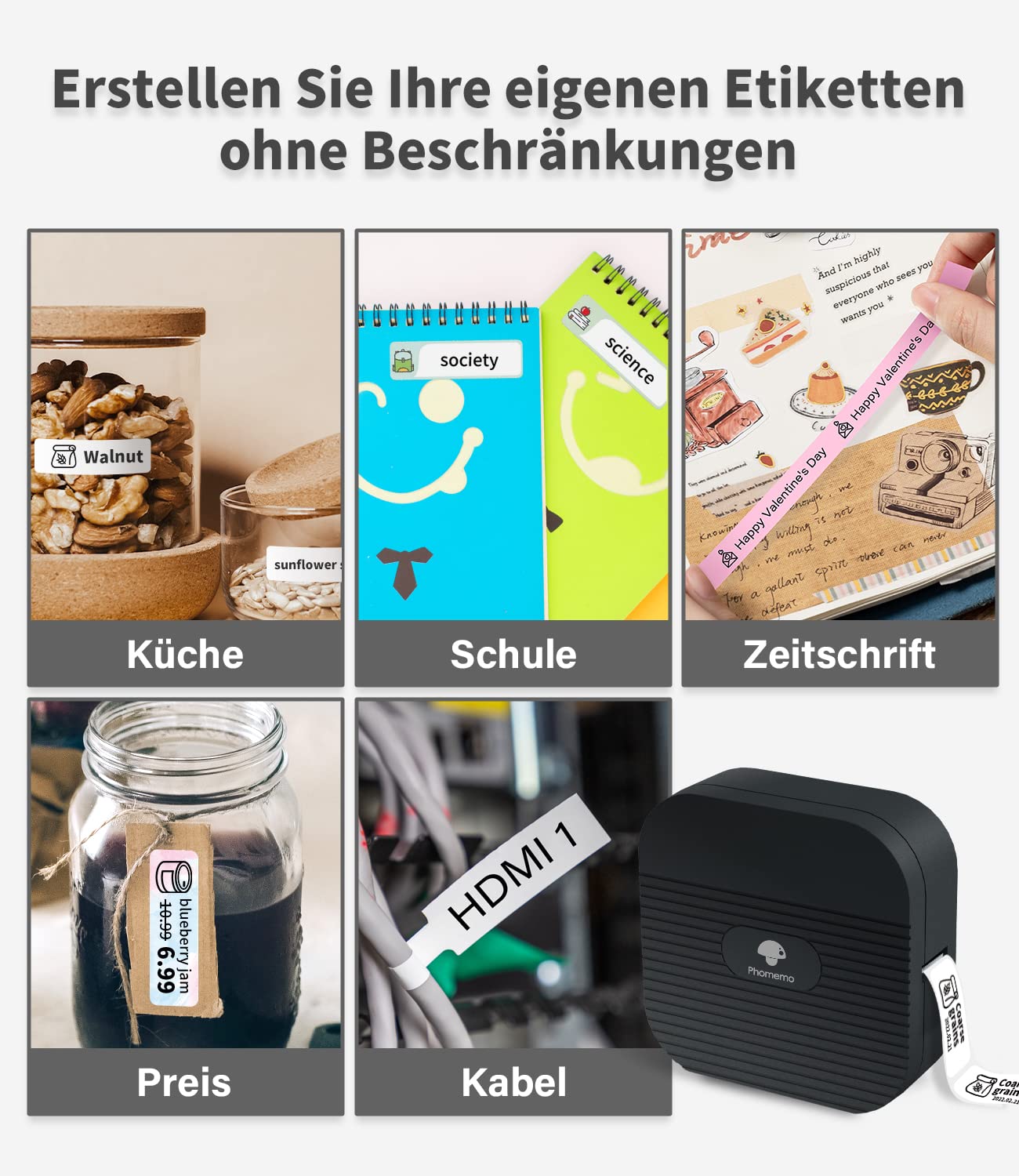 Phomemo Q31 Tragbares Etikettierger?t Mini Label-Maker, Bluetooth Label Maker for iOS and Android, Beschriftungsger?t Selbstklebend Etikettendrucker Label Printer with 1 Role Label