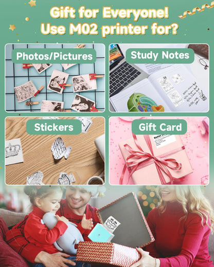 Phomemo Sticker Printer- Mini Printer M02 Portable Thermal Printer Sticker Maker Inkless Pocket Printer Bluetooth Photo Printer for Learning Assistance, Study Notes, Journal, Fun, Work, Receipts