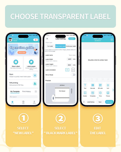Phomemo 70x80mm Transparentes Thermoetiketten Druckerpapier, Transparentes Etikett für DIY Design, QR Code, Namensschilder Kompatibel mit M220 M200 M221 Etikettendrucker,100Etiketten/Rolle