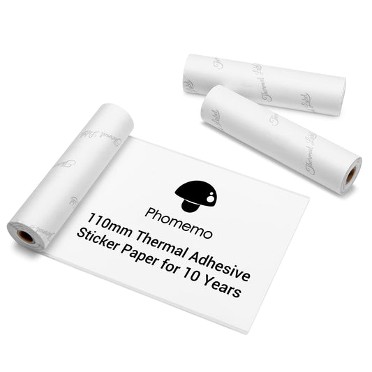 Phomemo 110mm White Self Adhesive Thermal Decal Paper, Compatible with Phomemo M04S/M04AS Wireless Mobile Phone Printer, 110mm x 3.5m (4.33in x 138in), for Magazines, Education, 3 Rolls