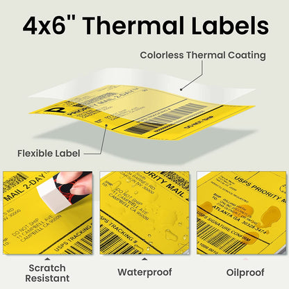 Phomemo 4 ''x 6'' Thermal Direct Shipping Etikett,500/Direkt Thermo Versandetiketten,4x6 Aufkleberpapier f¨¹r Versandverpackungen Kompatibel mit ThermoEtikettendrucker, 500/Thermofaltetikett£¨Gelb£©
