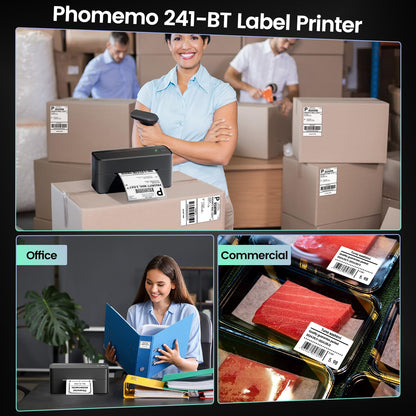 Phomemo 241BT Imprimante d'étiquettes Bluetooth Imprimante Thermique 4x6, DHL Imprimante d'étiquettes Autocollante Bluetooth lmprimante Thermique pour Codes-Barres, Amazon, UPS, DHL, Shopify, Ebay