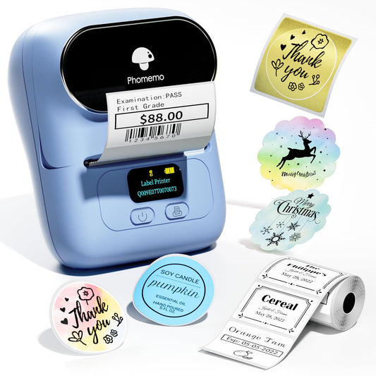 Phomemo Stampante per etichette per codici a barre M110 stampante per etichette Bluetooth portatile per piccole imprese, indirizzo, codice a barre, logo, abbigliamento, Jerwery, blu