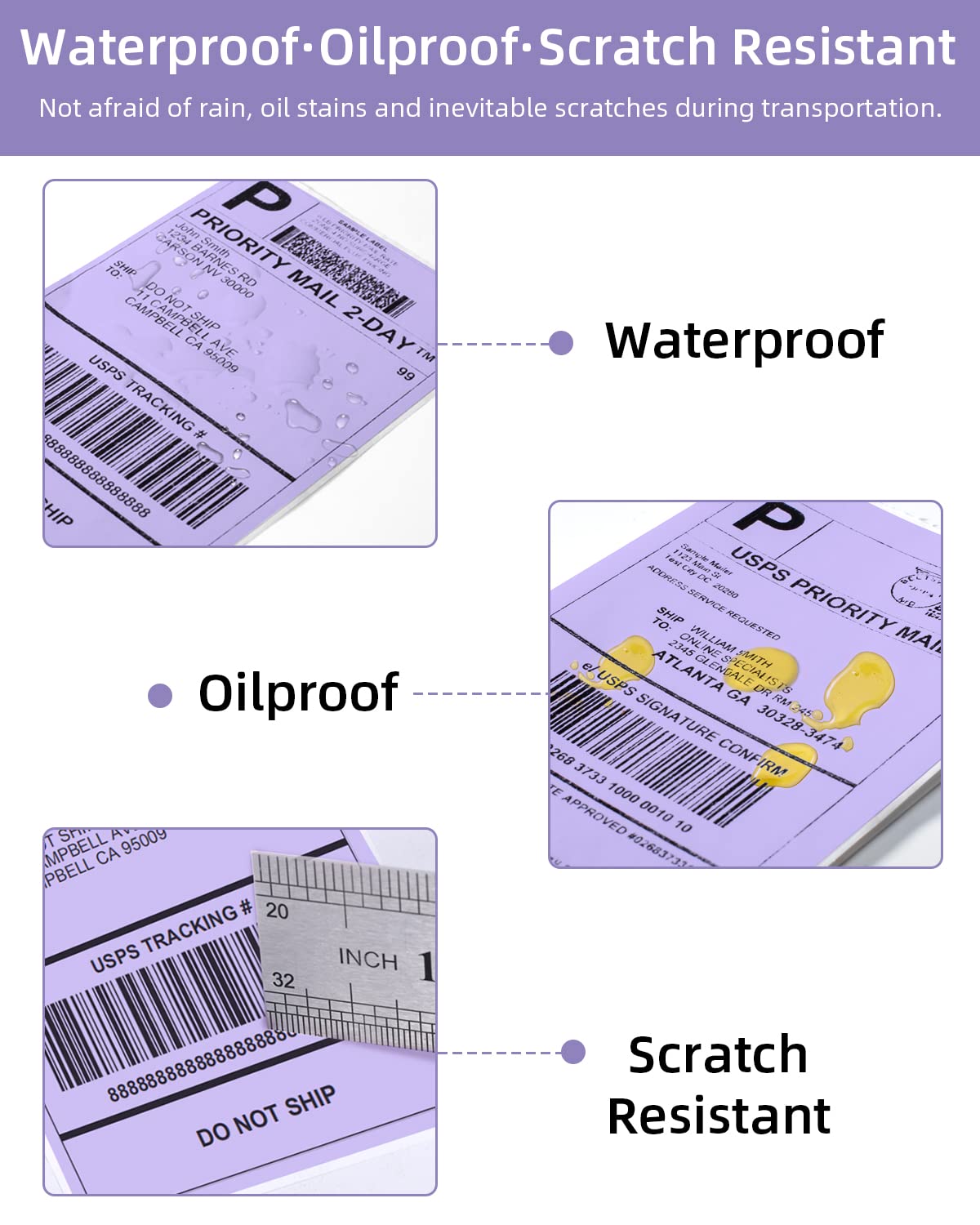Phomemo 10x15 cm (4x6'') thermische printerlabel, thermisch direct verzendlabel, verpakkingslabel, compatibel met Rollo Dymo Phomemo en andere 4x6'' labelprinters, 500 4x6'' fanfold label, paars