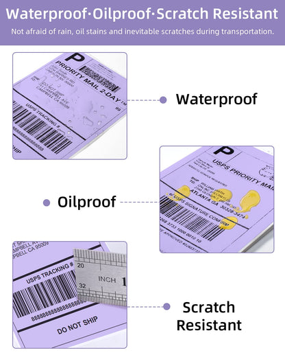 Phomemo 4x6 Thermal Paper, Printer Label, Thermal Direct Connect, Packaging Labels, Compatible with Rollo Phomemo and Other 4.6 Label Printers (Pack 500 4'' x 6'' Labels), Purple
