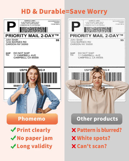 Phomemo 4x6 Label Stickers Roll for Thermal Label Printer - 500pcs White Shipping Labels/Roll, Commercial Grade Thermal Shipping Label for Small Business Supplies - Water/Oilproof 4x6 Mailing Labels