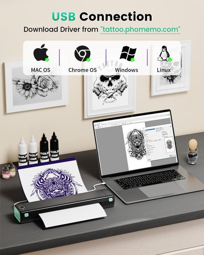 Bluetooth Tattoo Stencil Printer, Phomemo M08F Wireless Tattoo Stencil Printer for Tattooing, Thermal Printer Tattoo Kit with 10PCS Transfer Paper, Compatible with Smartphone Tablet PC