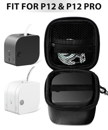 Phomemo P12 Label Maker Case, Label Printer Case Compatible with P12 & P12 Pro Label Maker, Carrying Bag for P12 Label Maker Machine with Tape, Mini Label Printer Storage Holder Case, Black
