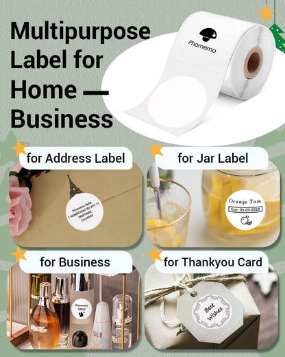 Phomemo 3 Rolls M110 Labels, 50 x 50mm (1.96'' x 1.96'') Adhesive Transparent Round Labels, Compatible with Phomemo M110/M120 / M221 / M200 Label Printer, 140 Labels/Roll, 3 Rolls