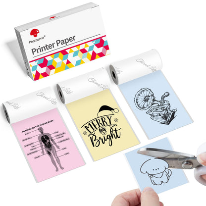 Phomemo Papier thermique couleur 53 mm pour mini imprimante de poche M02/M02S/M02Pro/M03/M03AS/M04S/M04AS, jaune/bleu/rose, 3 rouleaux de papier autocollant couleur autocollant, 53 mm x 6,5 m, 20 ans