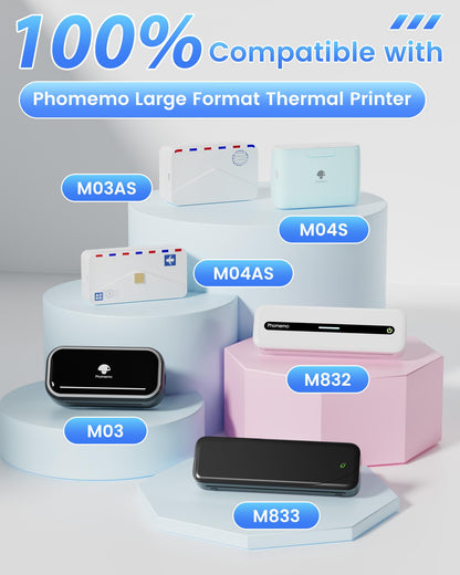 Phomemo Semi-Transparent Paper for T02 M02 M02X M02S M02PRO M02L Mini Sticker Printer, Compatible with M03 M03AS M04S M04AS M832 M833 Portable Thermal Printer, 53mm x 2.5m, 3 Rolls