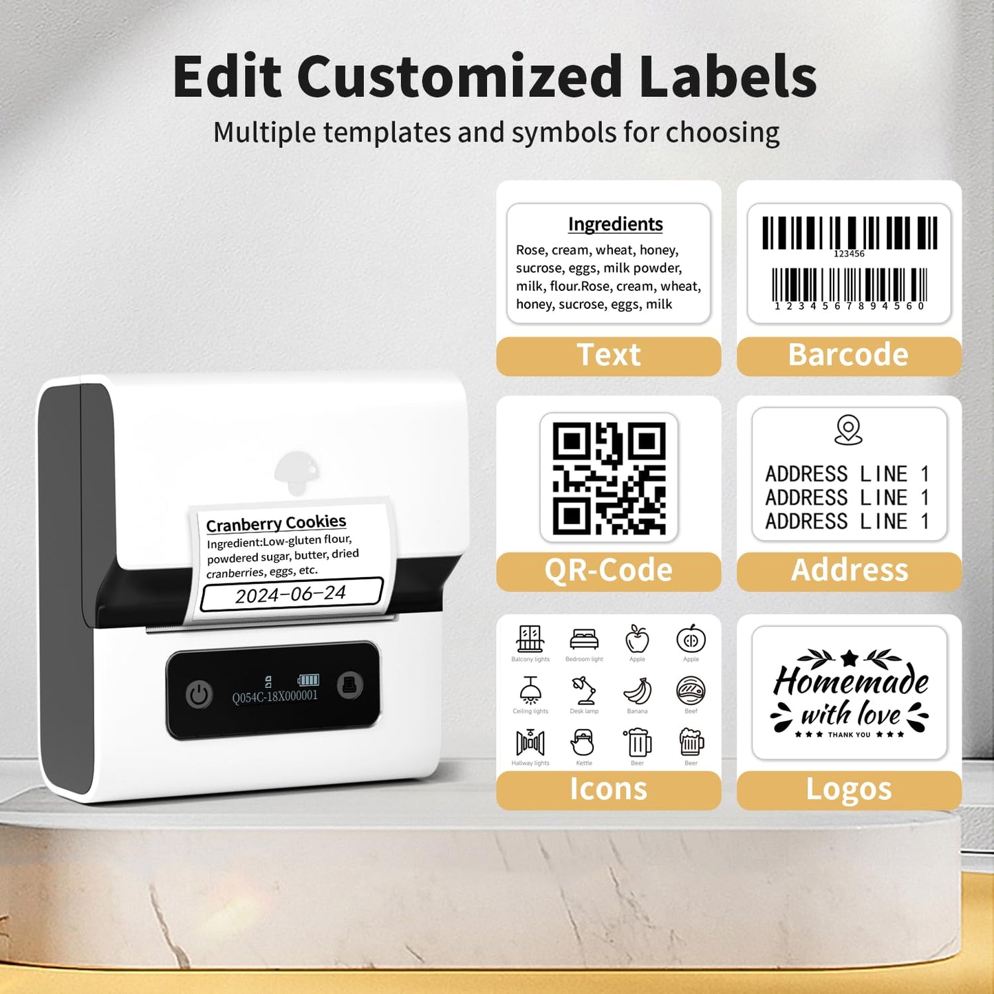 Phomemo M221 Label Maker - Portable Barcode Printer Bluetooth Thermal Label Printer, Label Maker For Business, Office, QR Code, Logos, Jewelry, Retailing, Compatible with Phones & PC System,White