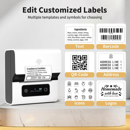Phomemo M221 Label Maker - Portable Barcode Printer Bluetooth Thermal Label Printer, Label Maker For Business, Office, QR Code, Logos, Jewelry, Retailing, Compatible with Phones & PC System,White