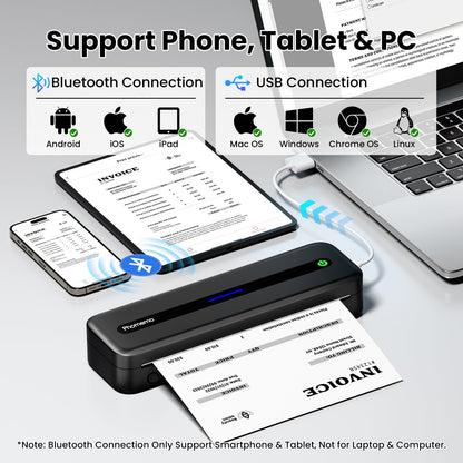Phomemo Portable Printers Wireless for Travel, M832 Inkless Thermal Printer Support 8.5'' x 11'' US Letter & A4 Size, Mobile Printer Compatible with iPhone Android Laptop, Bluetooth Printer with Case