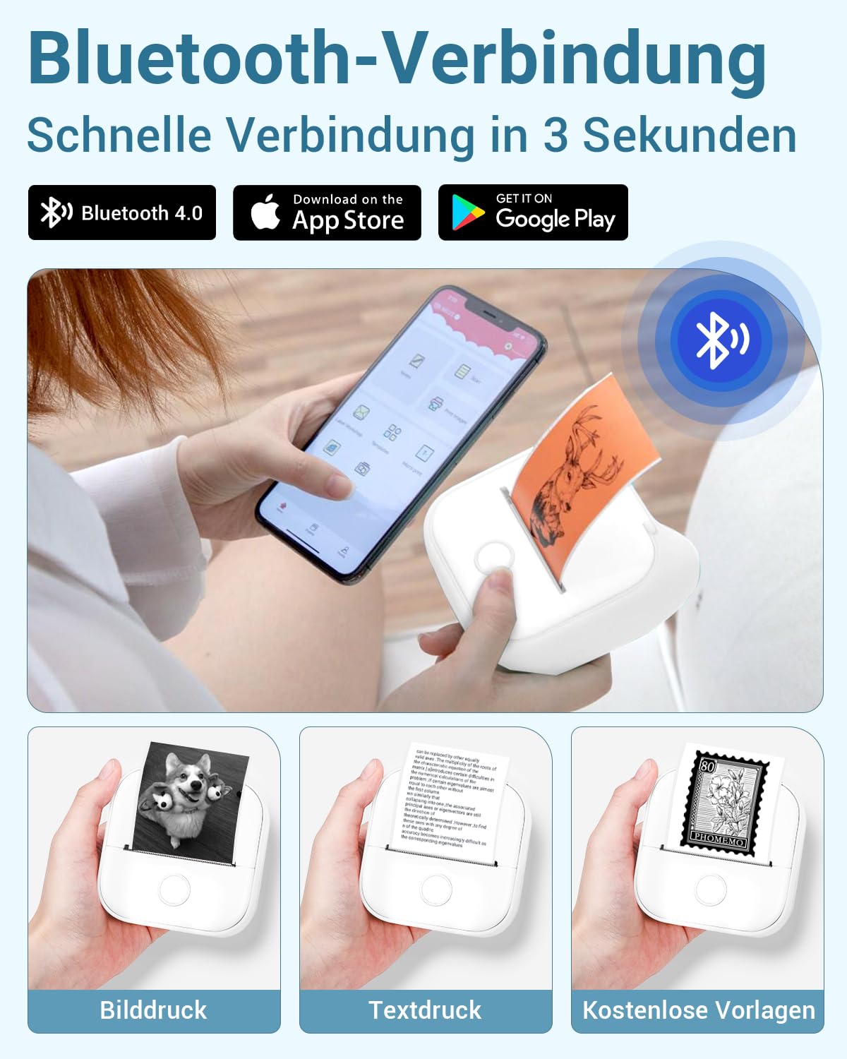 Phomemo T02 Impresora Multifuncion, Impresora Termica para Movil, Mini Printer para Tel¨¦fono y Tableta, Impresora Fotos Movil Blanco y Negro, Impresora Portatil sin Tinta para Ni?os