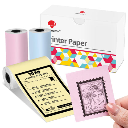 Phomemo T02/M02X/M02L Color Paper - 3 Rolls of Non-Sticky Thermal Color Printer Paper, 53mm x 6.5m, 5 Years Preservation, Black Texts on Blue/Pink/Yellow Paper for Phomemo T02/M02X/M02L Pocket Printer
