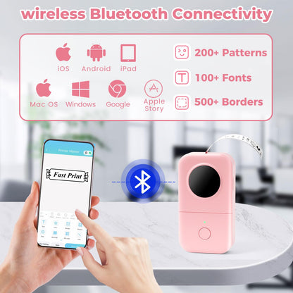 Phomemo D30 Label Maker Bluetooth Label Printer With 5 Rolls of Label Paper, Wireless Thermal Label maker For Home, Office, School, For Android & IOS Smart Devices - Pink