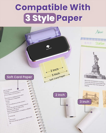 Phomemo M03 Mini Printer,3 Inches Portable Thermal Printer Bluetooth Sticker Printer 53/80mm Printing Width,Compatible with iOS&Android,Ideal, Images, Scrapbooking, Labels-Purple