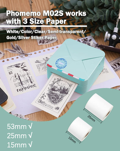 Phomemo 300dpi Mini Note Printer- Bluetooth Portable Thermal Pocket Printer for Home/Office/School, for Planer, Teacher, DIY, Students, with Total 6 Rolls Paper, Cyan