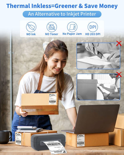 Phomemo PM246S Label Printer, DHL Thermal Printer for Mac/PC, Shipping Labels, Printers, Label Printers, Adhesive Label Printers for Amazon, Etsy, Shopify, Royal Mail, DHL, FedEx-Black