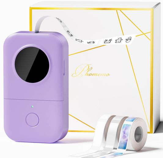 Phomemo D30 Impresora de Etiquetas Bluetooth térmica Máquina de Etiquetas portátil,Fácil de Usar en casa,Escuela,Oficina,Tienda,Caja Regalo con 3 Rollos de Etiquetas térmicas Autoadhesivas,Violeta
