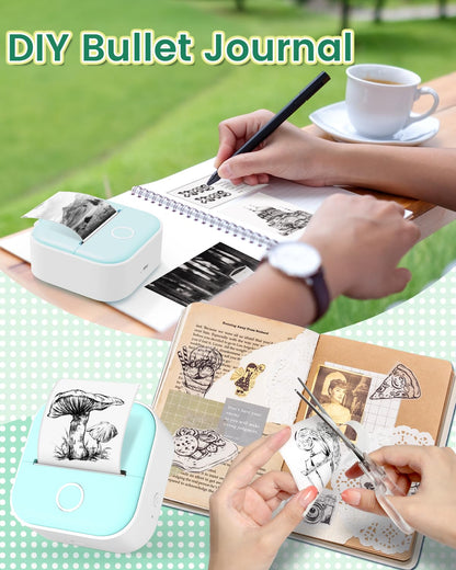 Phomemo Sticker Printer, T02 Print Pod Mini Thermal Printer with 3 Rolls Paper, Inkless Sticker Maker Machine Pocket Photo Printer, Bluetooth Portable Phone Printer for Study Notes, Journal, Pictures