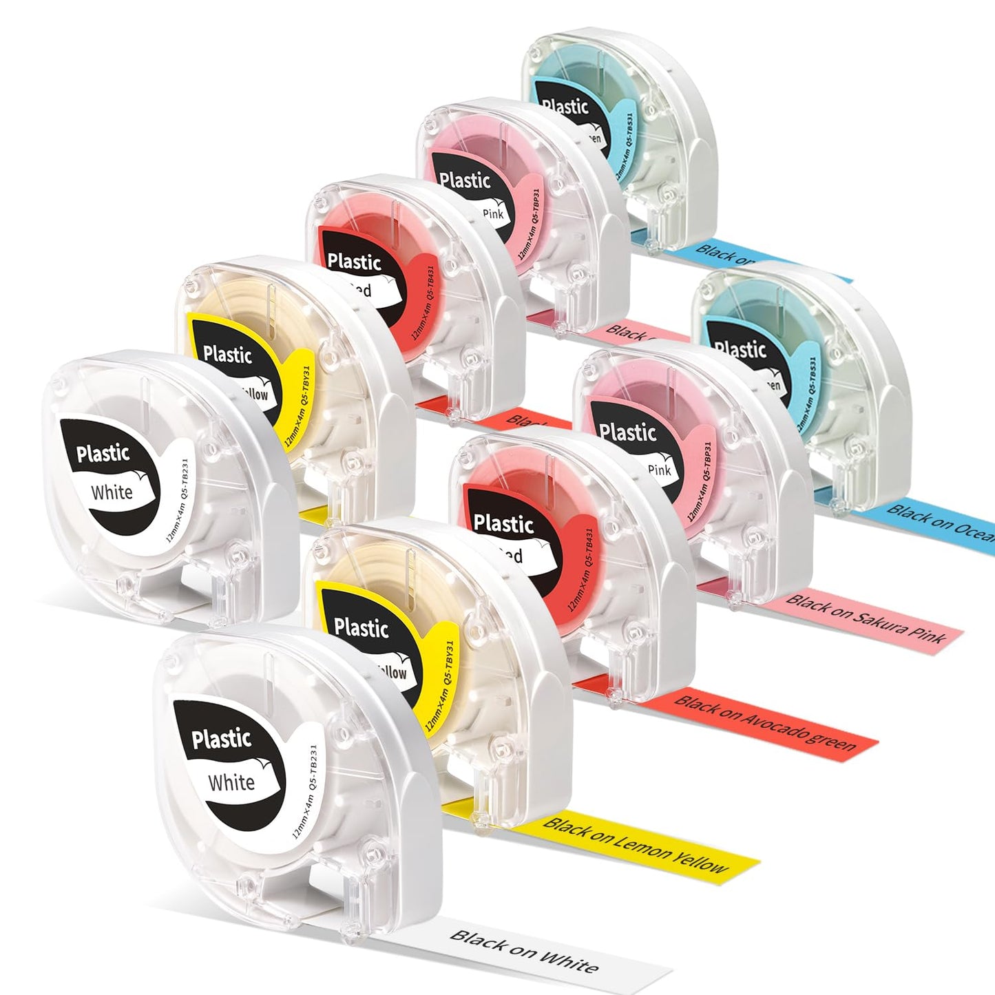 Lot de 10 rubans d'étiquettes Phomemo P12 - 12 mm x 4 m - Noir sur couleur - Noir sur transparent - Pour étiqueteuse Phomemo P12