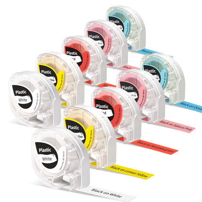 Lot de 10 rubans d'étiquettes Phomemo P12 - 12 mm x 4 m - Noir sur couleur - Noir sur transparent - Pour étiqueteuse Phomemo P12