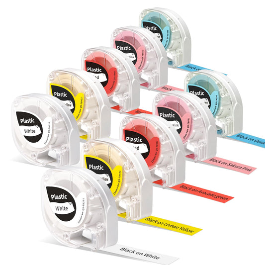 Lot de 10 rubans d'étiquettes Phomemo P12 - 12 mm x 4 m - Noir sur couleur - Noir sur transparent - Pour étiqueteuse Phomemo P12