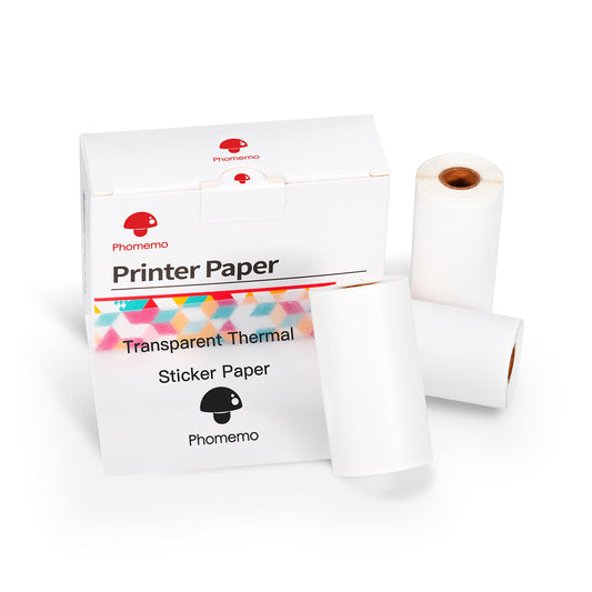 Phomemo Adhesive Transparent Thermal Film 53mm x 3.5m Long-Term Preservation for Phomemo M02 / M02S / M03 / M04S Portable Bluetooth Pocket Mobile Printer, 3-Rolls