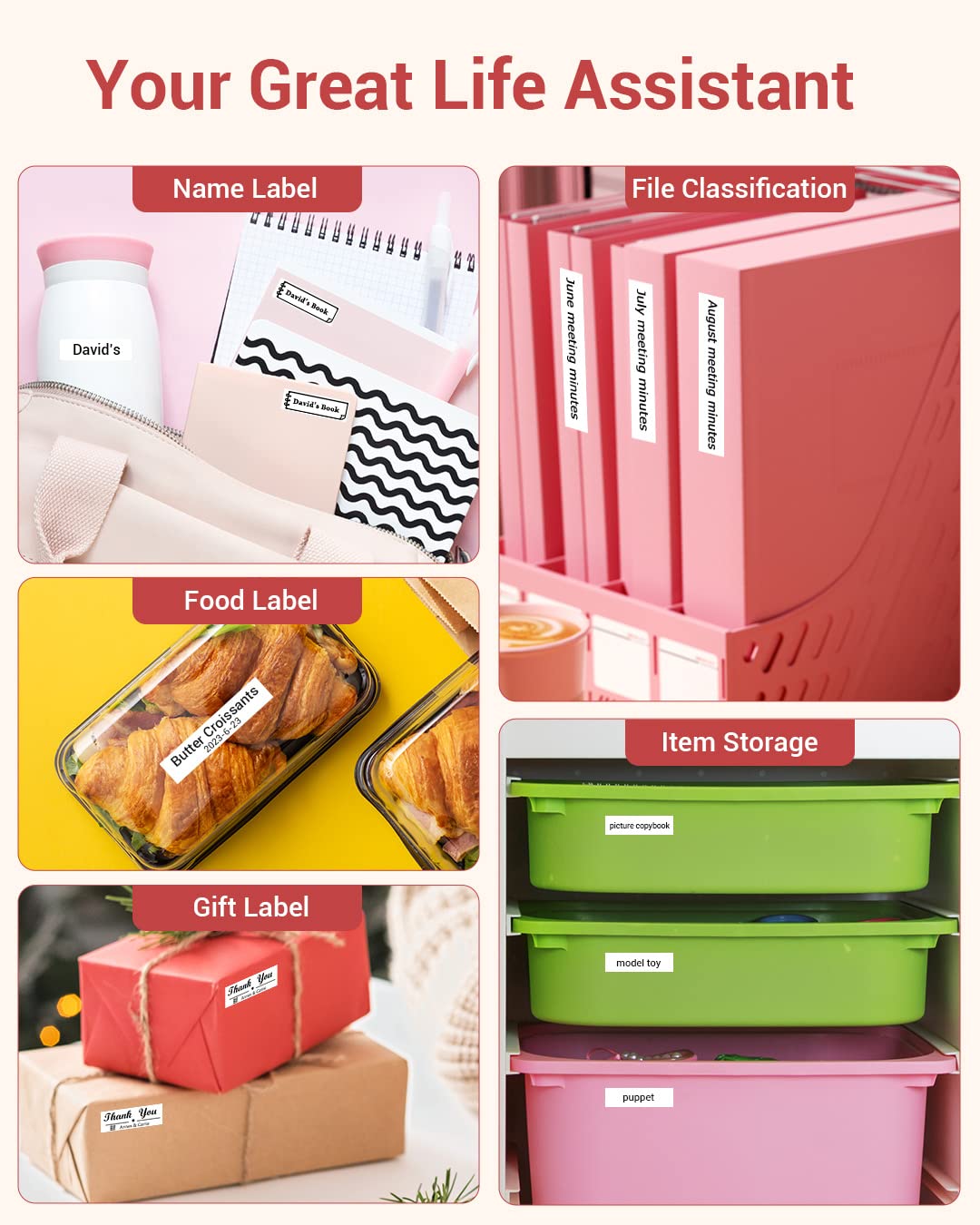 Label Printer-Phomemo D30 Mini Portable Thermal Labeler, Mini Label Makers,Bluetooth Connection,Home Office Organization,Gift for Women,Cute School Supplies,USB Rechargeable-Pink¡­