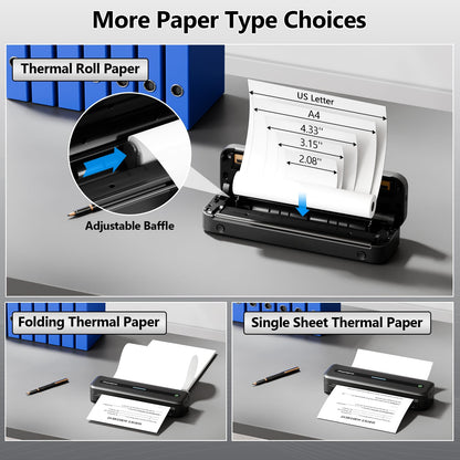 Phomemo Portable Printers Wireless for Travel, M832 Inkless Thermal Printer Support 8.5'' x 11'' US Letter & A4 Size, Mobile Printer Compatible with iPhone Android Laptop, Bluetooth Printer with Case