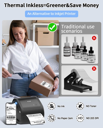 Phomemo Stampante Etichette Adesive Bluetooth, 4 x 6 D520BT Stampante Termica Stampante Etichette per Mac/PC, Compatibile con Ebay, DHL, Amazon, Etsy, DPD, Ups, Wish, Shopify, Zalando, Otto
