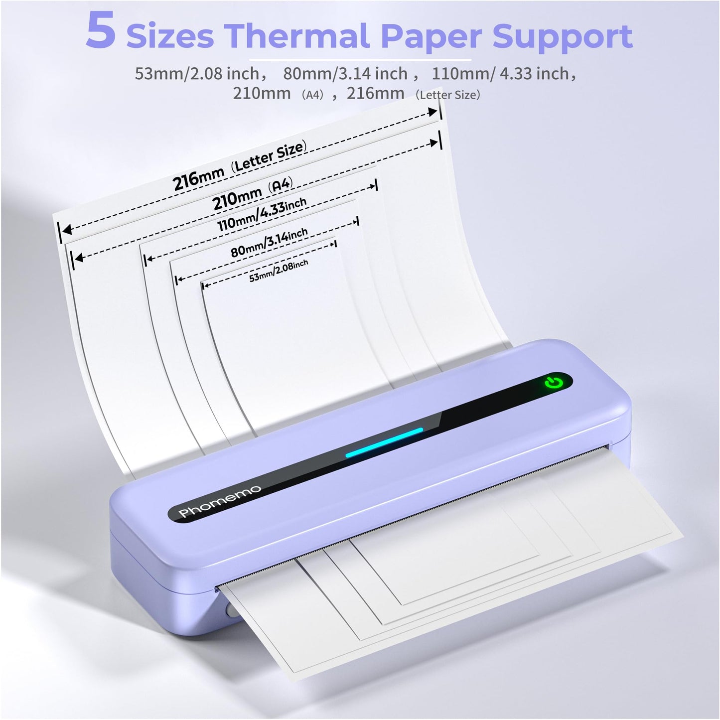Phomemo Portable Printer Wireless for Travel, M832 Wireless Bluetooth Printer Support A4 & 8.5'' X 11'' US Letter, Inkless Thermal Printer Compatible with Phone & Laptop, for Business, Home, School