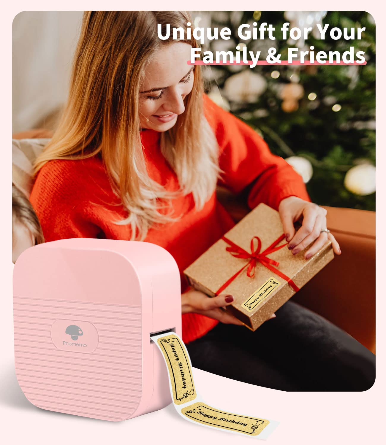 Phomemo Q31 ¨¦tiqueteuse Bluetooth Q31 - Kit cadeau - Imprimante d'¨¦tiquettes pour votre famille et vos amis - ¨¦tiqueteuse autocollante pour la maison et le bureau - Avec 3 rouleaux d'¨¦tiquettes (rose)