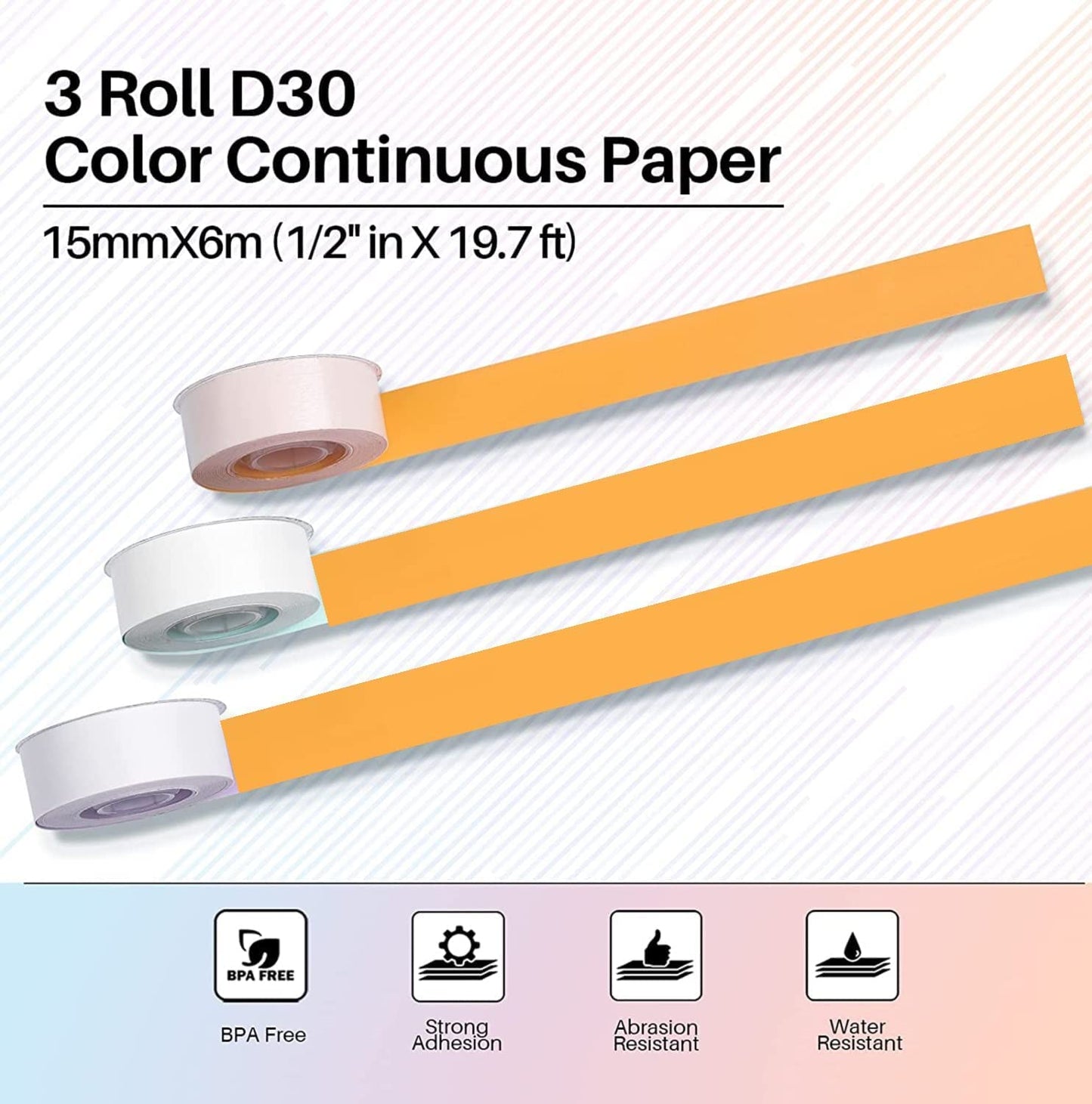Phomemo 3 Rolls D30 Adhesive Infinite Thermal Label Paper 1/2'' x 20ft (15 x 6 m) Black on Orange, Phomemo D30 Label Thermal Labels, Labels, for Gifts,