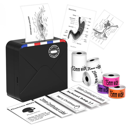 M02S Kit Imprimante Thermique Mini Bluetooth Portable 300 dpi Impression HD pour l'organisation de Journaux Photos Compatible avec iPhone et Android Noir