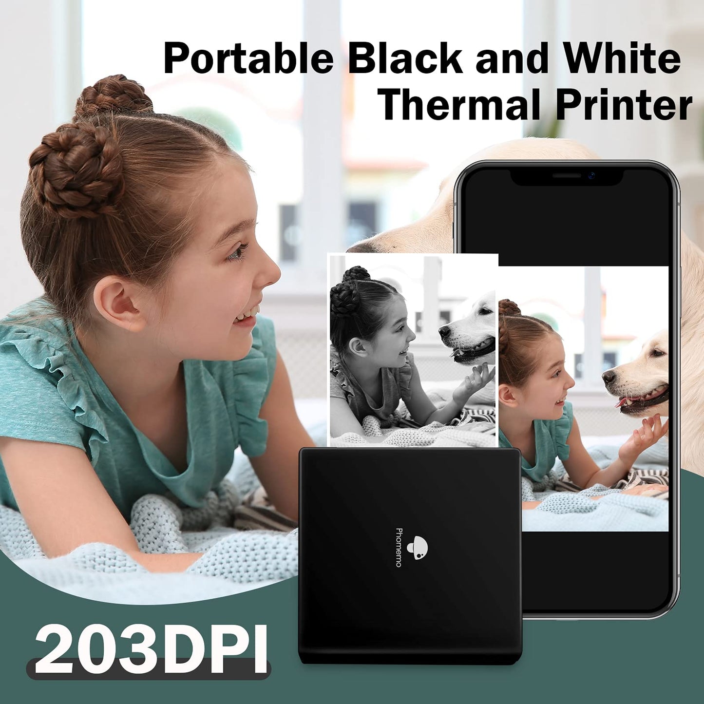 Impresora fotográfica portátil M02, Juego de 3 Rollos de Papel incluidos, Impresora térmica de Bolsillo, pequeña Impresora de Recibos Bluetooth, Compatible con Android, iPhone y iPad para niños,Negro