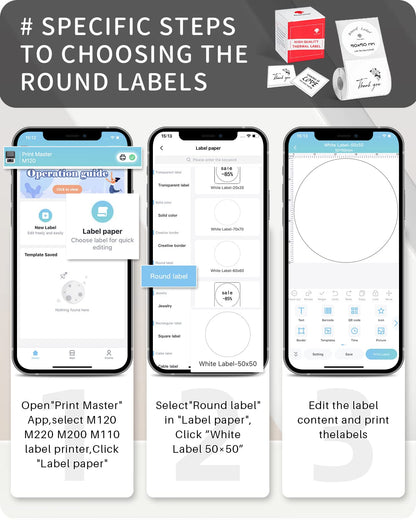 Phomemo Thermal Label Logo Stickers For M120/M220/M110/M200/M221 Label Printer, 3 Rolls 50x50mm Round Adhesive Label Paper Used For Logo Printing,Household Items