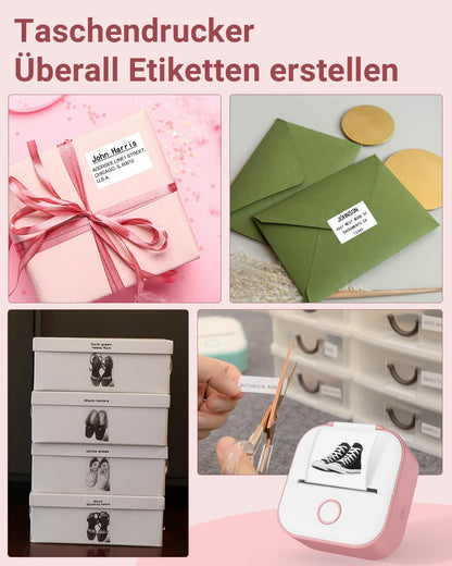 Phomemo T02 printer, mini-sticker, fotoprinter voor mobiele telefoons, thermische printer voor smartphone, 203 dpi handstickerprinter, sticker bluetooth-printer voor organizer, tieners, preppy