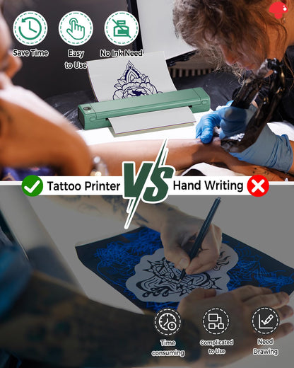 Phomemo Bluetooth Tattoo Stencil Printer, Inkless Tattoo Printer Machine with 10 Pcs Tattoo Transfer Paper & 1 Storage Case, Compatible for Phone, Tablet £¦ PC, Gift for Tattoo Artisits, Frost Green