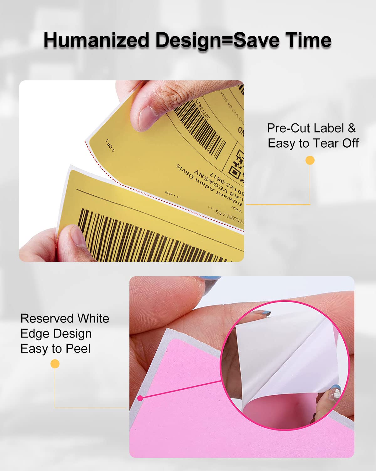 Phomemo 4x6 Thermal Label Printer Paper - 500PCS Yellow 4''x6'' Fan-Fold Label Shipping Supplies Labels - Water/Oilproof Label Stickers - Permanent Adhesive Thermal 4x6 Label for Small Business Supplies