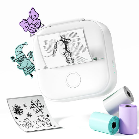 Phomemo T02 Sticker Printer- Inkeless Printer Mini Printer Sticker Maker Bluetooth Thermal Pocket Printer for Study Notes, Stickers, Photos, DIY Printing, with 3 Rolls Paper, White