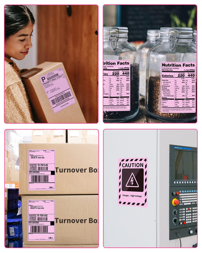 Phomemo 4 x 6 Thermal Papers, Printer Label, Thermal Direct Connection, Packaging Labels, Compatible with Rollo Phomemo and Other 4.6 Label Printers (Pack 500 4'' x 6'' Labels), Pink