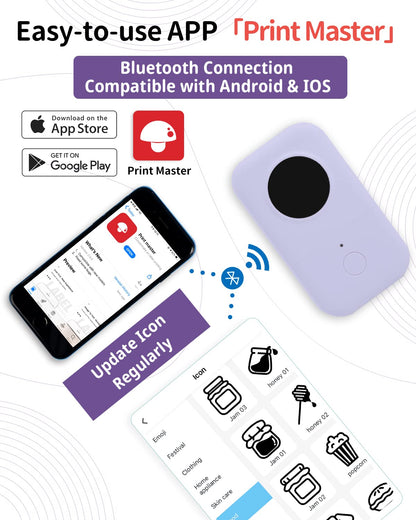 Mini Label Maker-Phomemo D30 Small Label Maker Machine, Bluetooth Label Maker Machine with Tape, for Home Office Organization, Purple