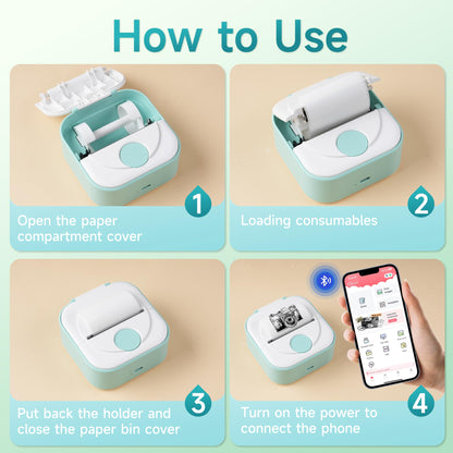 Phomemo Q02 Mini Sticker Printer ¡ª Bluetooth Thermal Printer, Sticker Maker Machine for DIY Stickers, Study Notes, Kids Gift, Compatible with Phone & iPad, Green