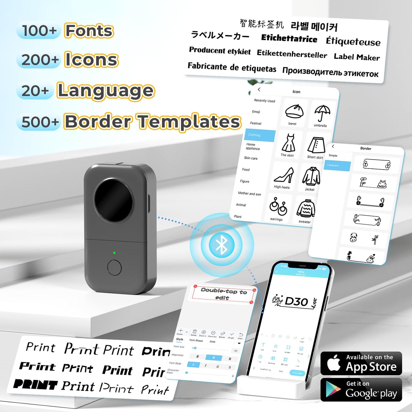 Phomemo D30 Label Maker Machine with 1 Tape, Mini Bluetooth Label Printer, Wireless Handheld Sticker Maker,Smart Phone Thermal Inkless Label Maker For Organizing Home Office Kitchen - Grey
