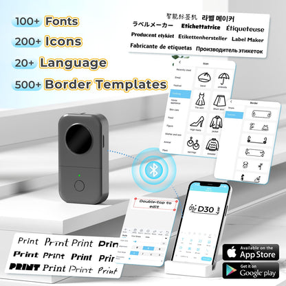 Phomemo D30 Label Maker Machine with 1 Tape, Mini Bluetooth Label Printer, Wireless Handheld Sticker Maker,Smart Phone Thermal Inkless Label Maker For Organizing Home Office Kitchen - Grey