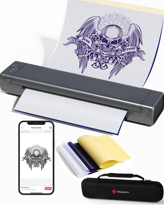 Phomemo Bluetooth Tattoo Stencil Printer, Thermal Tattoo Transfer Machine for Tattoo Artists, Compatible with Phone & PC, with Storage Case & 10Pcs Free Tattoo Transfer Paper, Grey